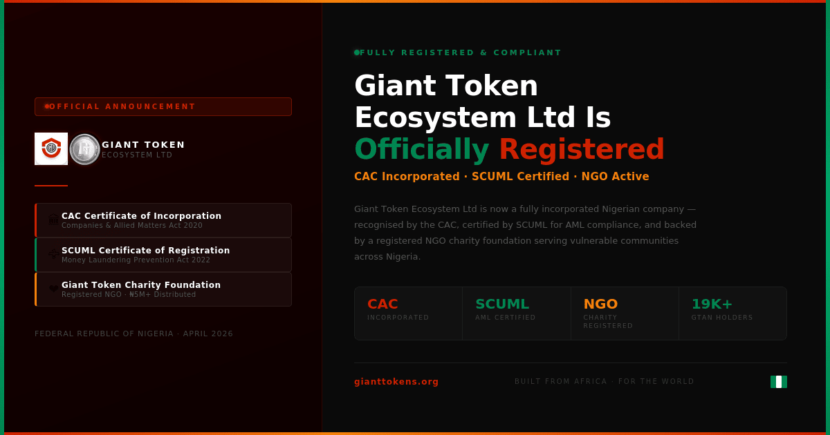 Giant Token Ecosystem registered